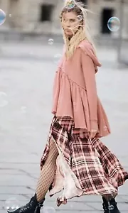 FREE PEOPLE SUMMER DREAMS HOODIE PULLOVER GAUZE ROSE PINK OVERSIZED S $128 NWT - Picture 1 of 12