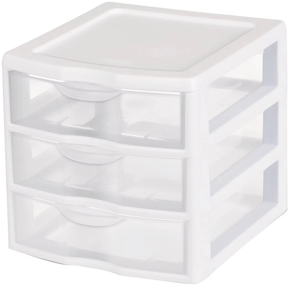Sterilite Small 3 Drawer Desktop Unit, Plastic, Organizer, White - Image 1 of 4