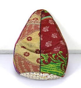 Vintage Kantha Quilt Cotton Bohemian Decorative Bean Bag Cotton Hassock Pouf - Picture 1 of 4