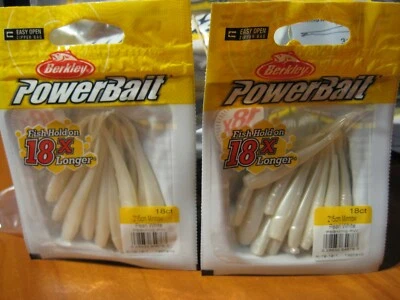 2 paquetes Berkley Soft Fishing PowerBait 2" cola dividida Minnow/blanco perla Foto 1 de 2