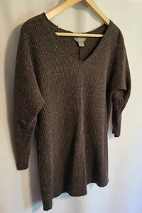 Vintage 90er Damen V-Ausschnitt Waffel Strick Top 3/4 Arm M-L lila/grau - Bild 1 von 9