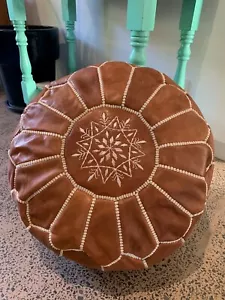 NEW Moroccan Grain Leather Pouf Pouffe Ottoman Footstool BROWN / TAN - AU SELLER - Picture 1 of 5