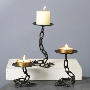 Iron Art Chain Candle Holder Candlestick Tealight Holder Party Dining Decor / - Picture 1 of 14