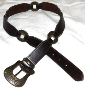 FADED GLORY Bronze Buckle & Links BROWN Split Leather BELT Size SM (fits 27-31) - Picture 1 of 4