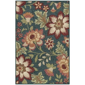Mainstays Farmhouse Oversized Floral Teal Indoor Accent Rug, 1'8"x2'10" - Picture 1 of 9