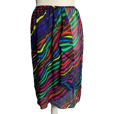 Vintage 80s Catalina Chiffon Swim Cover Up Skirt Womens S Black Rainbow - Image 1 of 4