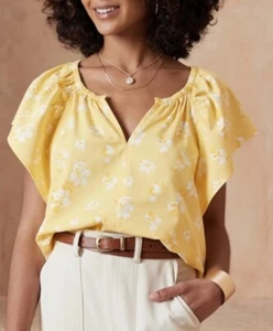 NWOT Banana Republic Women's FLUTTER-SLEEVE BLOUSE YELLOW UMBRELLA S/S - Size M - Picture 1 of 10