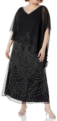 Vestido para mujer J Kara con cuello en V y cuentas talla 6P negro Foto 1 de 4