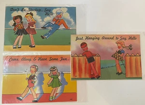 Vintage Postcards Mid Century Comic Cartoon Cute Boys Girls Say Hello Lot - Picture 1 of 5