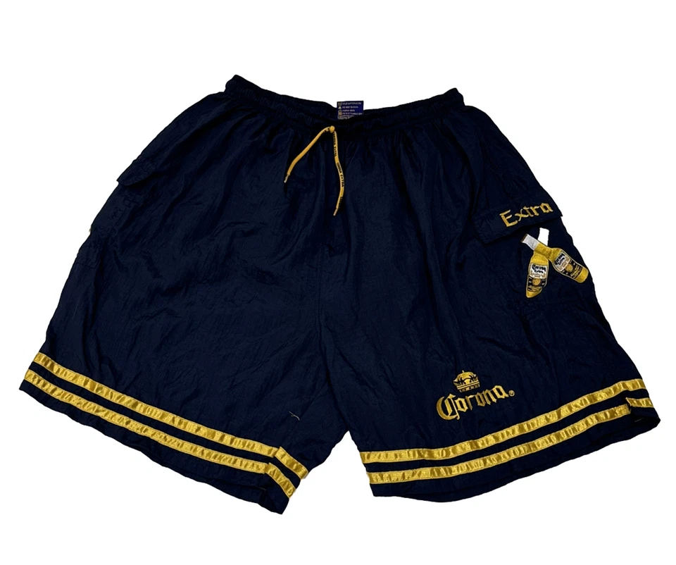 Vintage Corona Extra Men's Navy Blue Gold Striped Swim Trunks Size XL Beer - Image 1 of 4