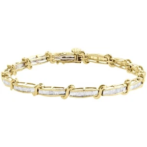 10K Yellow Gold Plated Lab Created Diamond S Link Statement Link 5.25mm Bracelet - Picture 1 of 6