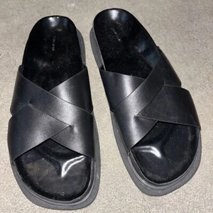Zara Home Leather Sandal Slide Shoe Sz 37 4 - Picture 1 of 3