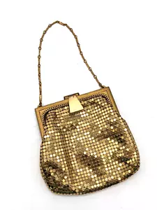 Whiting and Davis Mesh Handbag Evening Bag Coin Purse Gold Tone Vintage - Picture 1 of 9