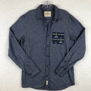 Hollister Long Sleeve Button Up Shirt Men Size Small Blue Pocket - Picture 1 of 11