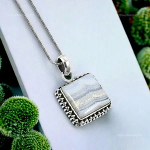 Natural Ágata Encaje Azul 925 Plata de Ley Tercer Ojo Chakra Hija Colgante - Imagen 1 de 7