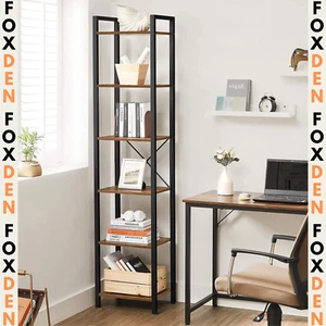 Tall Industrial Bookcase Narrow Vintage Display Unit Slim Rustic Storage Shelves - Picture 1 of 13