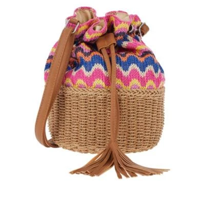 Bolso cubo de paja y papel informal para mujer Carlos by Carlos Santana natural multi Foto 1 de 4