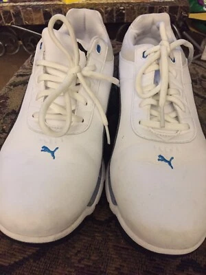 Zapatillas de golf Puma blancas con cuero Swoosh negro punta suave talla 8,5 Foto 1 de 4
