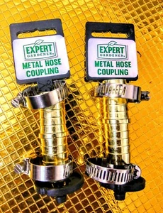 2pz (Lotto di 2) Raccordo giunto tubo giardino 1/2" con morsetti raccordo tubo metallo  - Foto 1 di 6