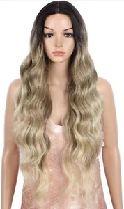 ombre Wig 30 Inches Swiss Lace Blonde Dark Roots New Tags - Picture 1 of 7