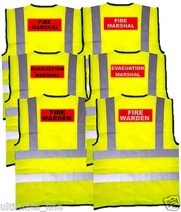 FIRE MARSHAL Printed HI VIS VEST EVACUATION MARSHAL WARDEN WAISTCOAT Reflective - Picture 1 of 3