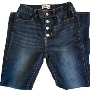 Pantalones de mezclilla ajustables Jordache súper ajustados para niñas talla 12 botones lavado oscuro - Imagen 1 de 3