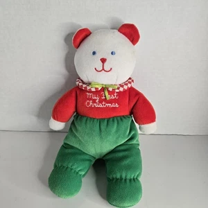 Vintage Eden Lovey My First Christmas Teddy Bear Red Green Plush Stuffed Toy - Picture 1 of 6