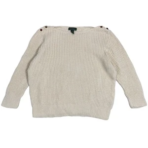 LRL Ralph Lauren Jeans Pullover U-Boot Ausschnitt Knopf Schulter Leinen Baumwolle Damen XL - Bild 1 von 10