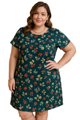 Vestido para mujer Maurices XXL floral verde azulado manga corta cambio línea A informal Foto 1 de 4