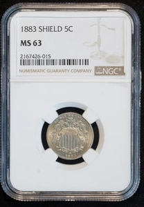 1883 Shield Silver Nickel MS 63 NGC 5C Full Luster US COIN - Picture 1 of 5