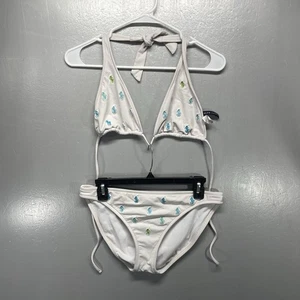 Costume da bagno bikini Ralph Lauren blu navy 2 pezzi bianco ricamato logo pony L grande Y2K - Foto 1 di 13