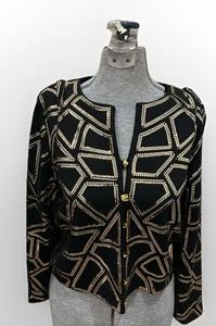 St. John Evening schwarz gold geometrischer Reißverschluss Jacke Größe 10 Strick Designer USA lesen - Bild 1 von 12