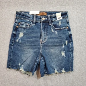 Judy blau Damen hohe Taille abgeschnitten dehnbar Denim Shorts Small JB150127DK - Bild 1 von 7