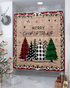 Buon Natale Plaid, Tenda da Doccia Albero di Natale a Quadri di Bufalo, 36" X 72' - Foto 1 di 2