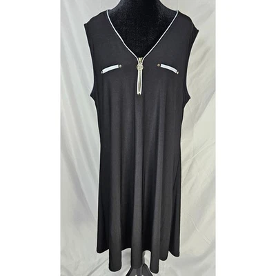 Women's Anne Klein Black Sleeveless V Neck Dress Gold Zipper Detail Size 16 - Image 1 of 4
