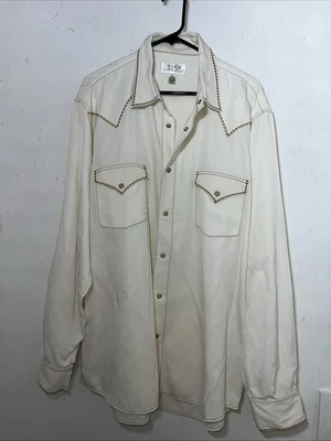 Camisa a Presión Ryan Michael Lino Seda Perla Gris Manga Larga Occidental Para Hombre Grande Foto 1 de 3