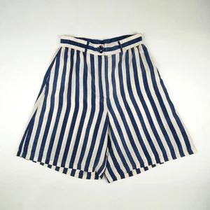 vintage 90s womens grunge silk shorts stripe navy ivory wide pants small 10 12 - Picture 1 of 9