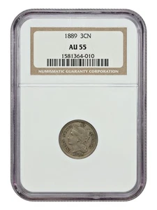 1889 3CN NGC AU55 - Three Cent Nickel - Very Low Mintage - Picture 1 of 4