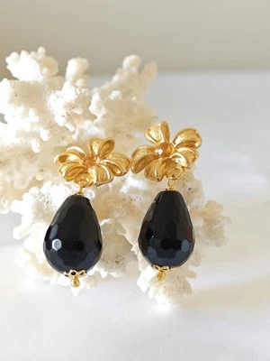 Orecchini Pendenti Con Pietre Dure Goccia Onice Nero  - Immagine 1 di 4