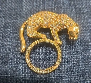 Vintage Gold Tone Stunning Crystal Circus Panther Balancing on Ball Brooch Pin - Picture 1 of 3