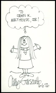 Cartoonist CATHY GUISEWISE Signed Sketch of "CATHY", Inscribed on 3" x 5" Card! - Picture 1 of 1