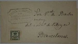 O) 1873 CIRCA - SPAIN, MURAL CROW - SC 190 1/4c green, TO BARCELONA, GALERIA DRA - Picture 1 of 1
