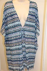 NWT Profile Swimsuit Bikini Cover up Tunic Dress Sz M Multi Blue - Picture 1 of 5