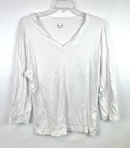 Mododoc Women’s White Long Sleeve V Neck T Shirt Size XL - Picture 1 of 2