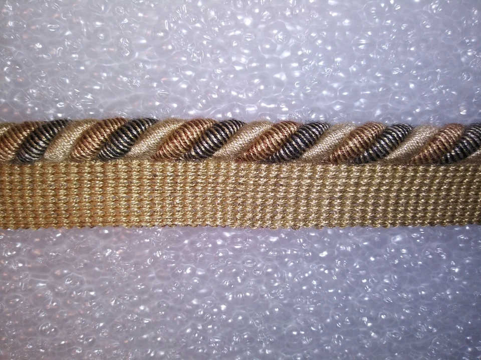 CORD 8 yardas con labio 3/8" - beige/oro/marrón/negro - Borde de tela de tapicería Foto 1 de 1