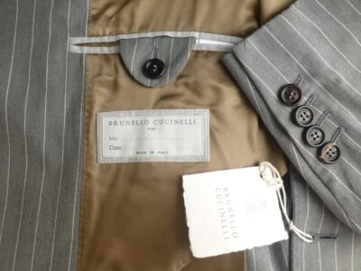 Blazer Brunello Cucinelli 46/36 Nuevo Algodón Gris Rayas Chaqueta Nuevo con Etiquetas Elástico Foto 1 de 4