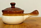 Vintage Tri Color Brown Stoneware Soup Crock  with Tab handle and lid