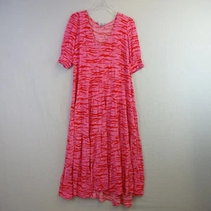 Scamp and Dude Dress Size 14 Pink Tiger Stripe Midi Long Tiered Dummer Holiday - Picture 1 of 7