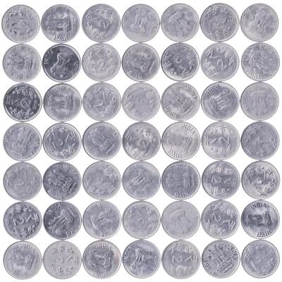 India 2 Rupees | 100 Coins | Ashoka Pillar | Lotus Flower | KM395 | 2011 - 2019 - Image 1 of 3