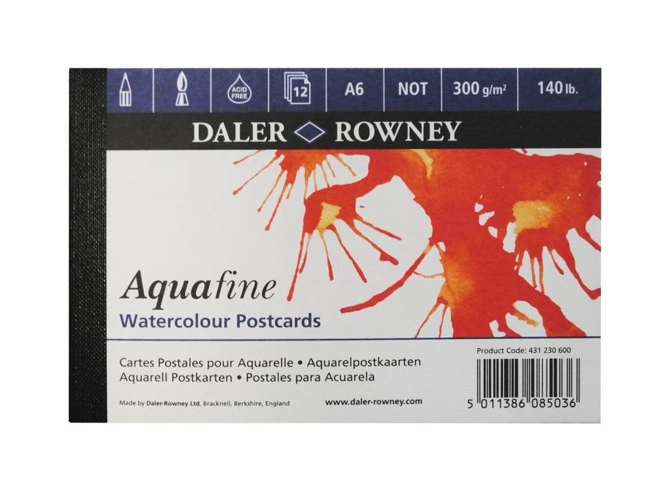 DALER-ROWNEY Daler Rowney Aquafine 300 gm Aquarell Kunstpapier - A6 Postkarten - 12 Blatt